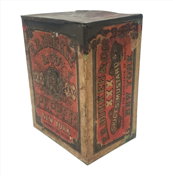 Old Large General Store ER DURKEE Spice Pepper Tin Canister 10 1/2" New York