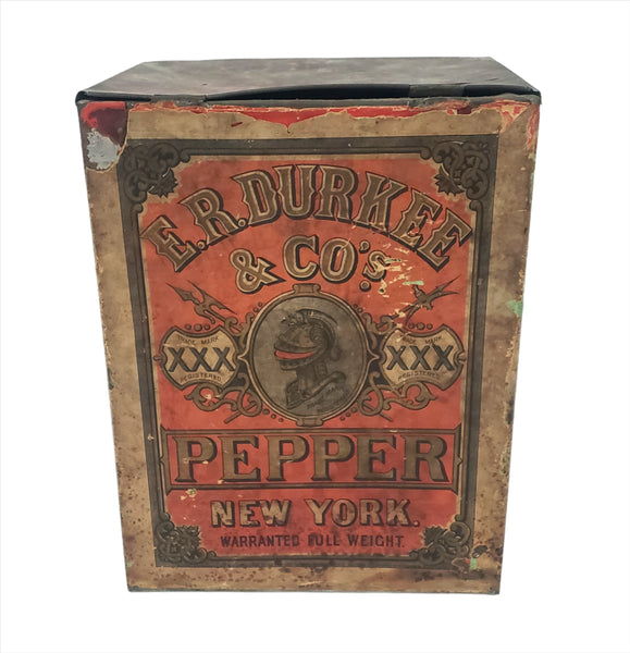 Old Large General Store ER DURKEE Spice Pepper Tin Canister 10 1/2" New York