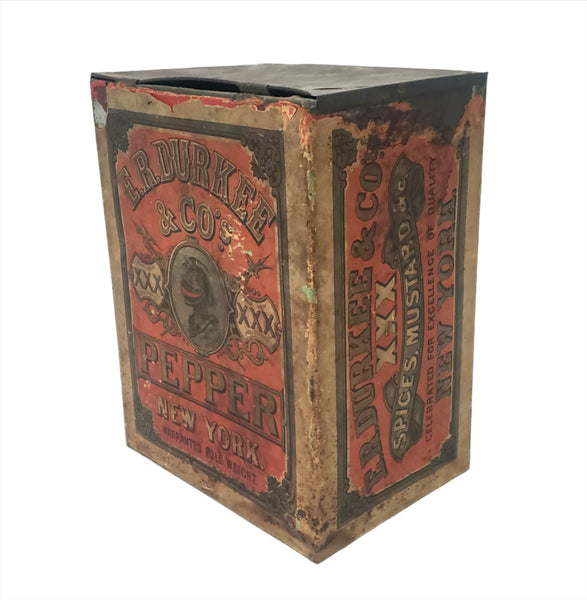 Old Large General Store ER DURKEE Spice Pepper Tin Canister 10 1/2" New York