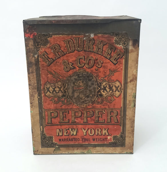 Old Large General Store ER DURKEE Spice Pepper Tin Canister 10 1/2" New York