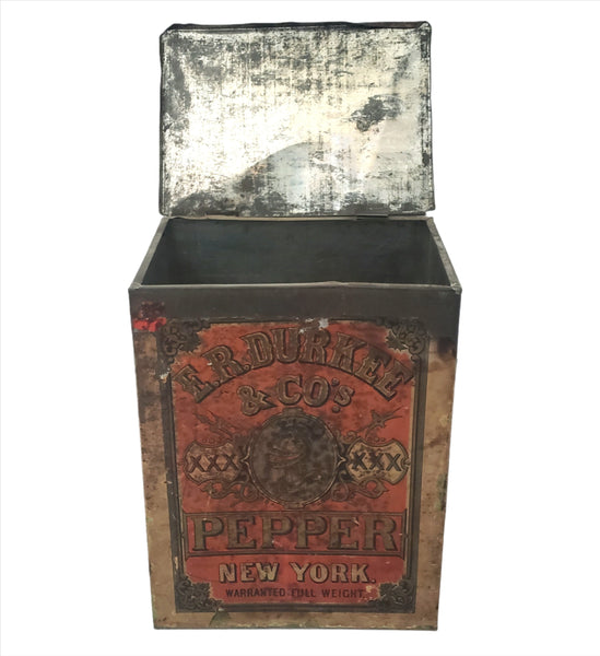 Old Large General Store ER DURKEE Spice Pepper Tin Canister 10 1/2" New York