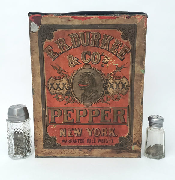Old Large General Store ER DURKEE Spice Pepper Tin Canister 10 1/2" New York