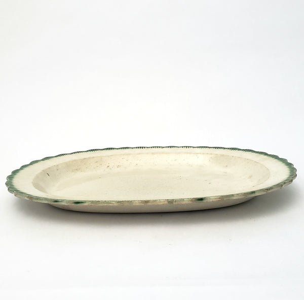 Early 19th Century Green Feather Edge Oval Platter 15 1/2" Creamware