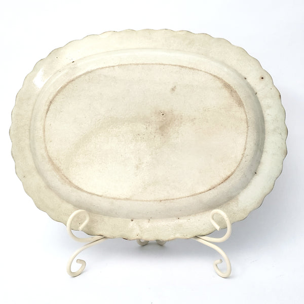 Early 19th Century Green Feather Edge Oval Platter 15 1/2" Creamware