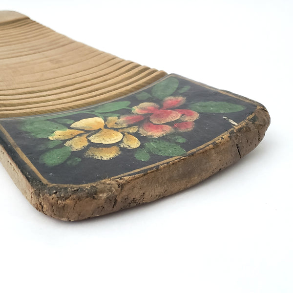 Vintage Decorated Chinese Wooden Wash Board, Scrub Board with Peonies