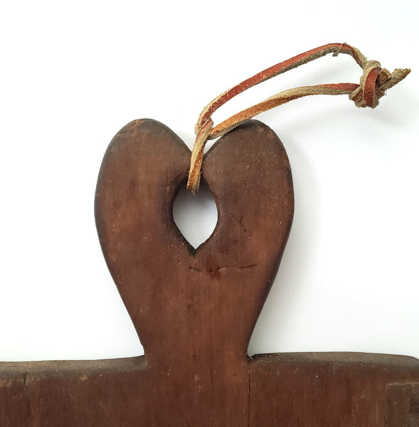 Primitive Pennsylvania Dutch Wooden Slaw Board Cabbage Cutter Carved Heart Handle
