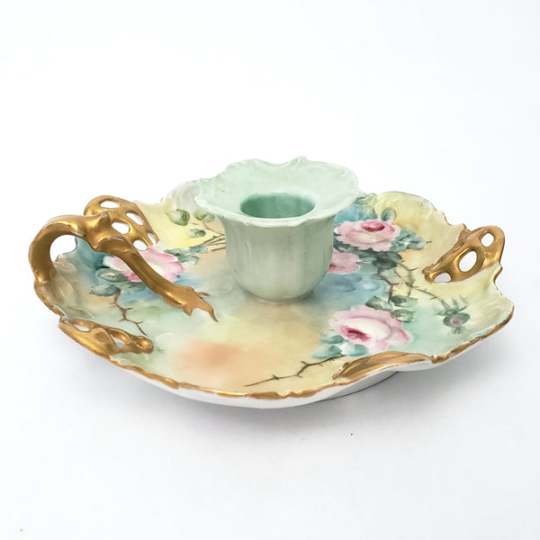 Antique Hand Painted Porcelain Candle Holder RC Moliere Bavaria Germany Artist Signed
