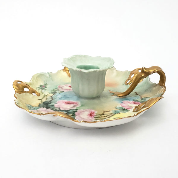 Antique Hand Painted Porcelain Candle Holder RC Moliere Bavaria Germany Artist Signed