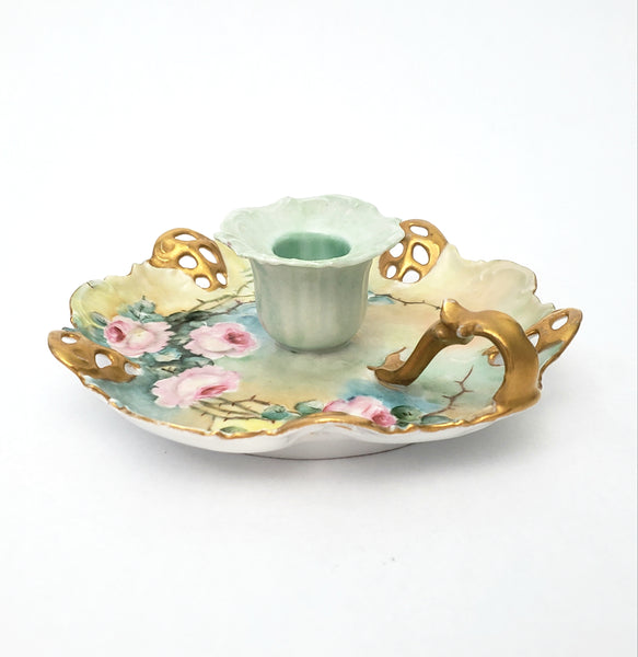 Antique Hand Painted Porcelain Candle Holder RC Moliere Bavaria Germany Artist Signed