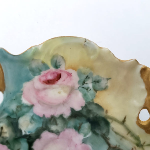 Antique Hand Painted Porcelain Candle Holder RC Moliere Bavaria Germany Artist Signed