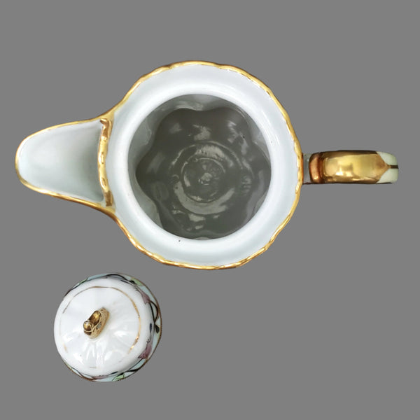 Antique Hand-Painted Nippon Chocolate Pot Set Serving for 4 Pink Floral Gold Gilt Trim