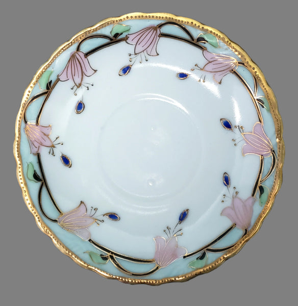 Antique Hand-Painted Nippon Chocolate Pot Set Serving for 4 Pink Floral Gold Gilt Trim