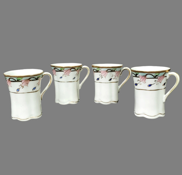 Antique Hand-Painted Nippon Chocolate Pot Set Serving for 4 Pink Floral Gold Gilt Trim