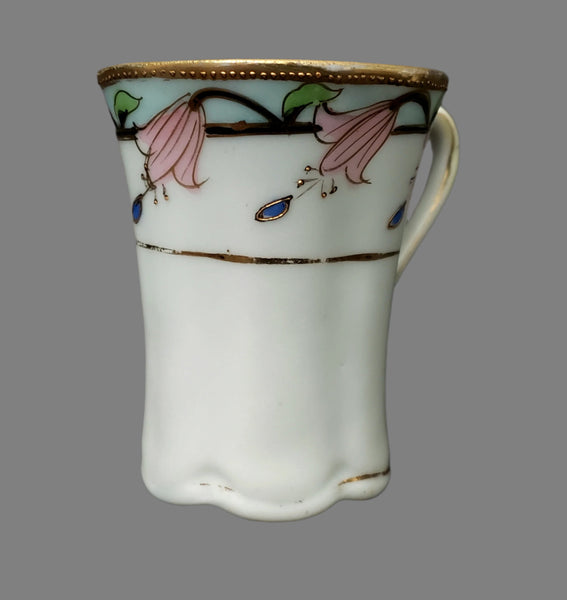 Antique Hand-Painted Nippon Chocolate Pot Set Serving for 4 Pink Floral Gold Gilt Trim