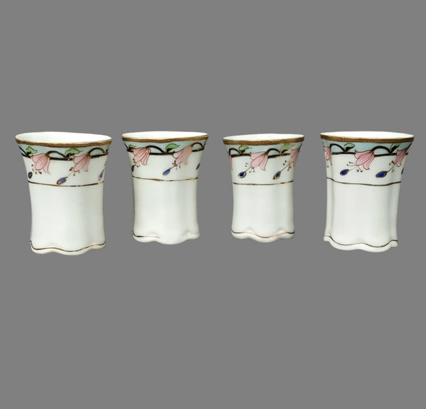 Antique Hand-Painted Nippon Chocolate Pot Set Serving for 4 Pink Floral Gold Gilt Trim