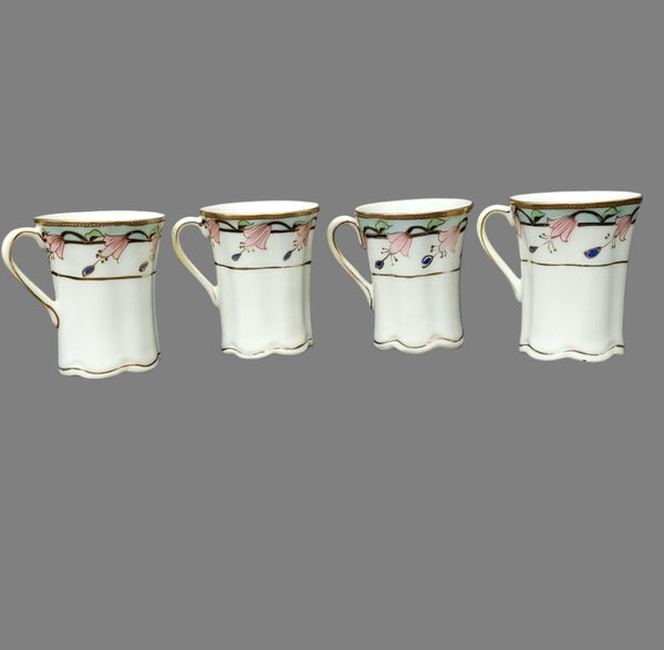 Antique Hand-Painted Nippon Chocolate Pot Set Serving for 4 Pink Floral Gold Gilt Trim