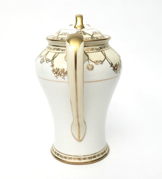 Antique Nippon Chocolate Pot Set Serving for 5 Gold Floral Swag on White