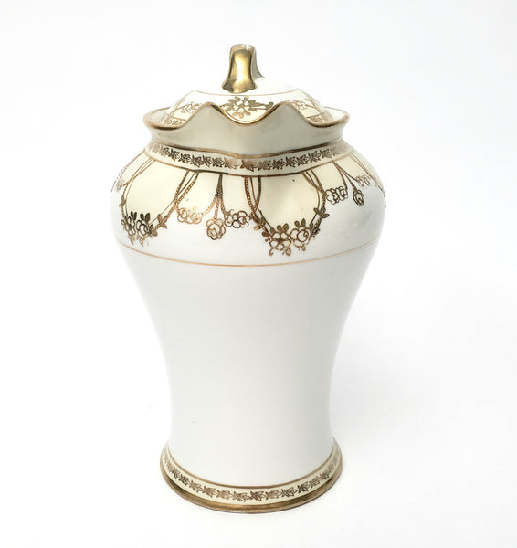 Antique Nippon Chocolate Pot Set Serving for 5 Gold Floral Swag on White