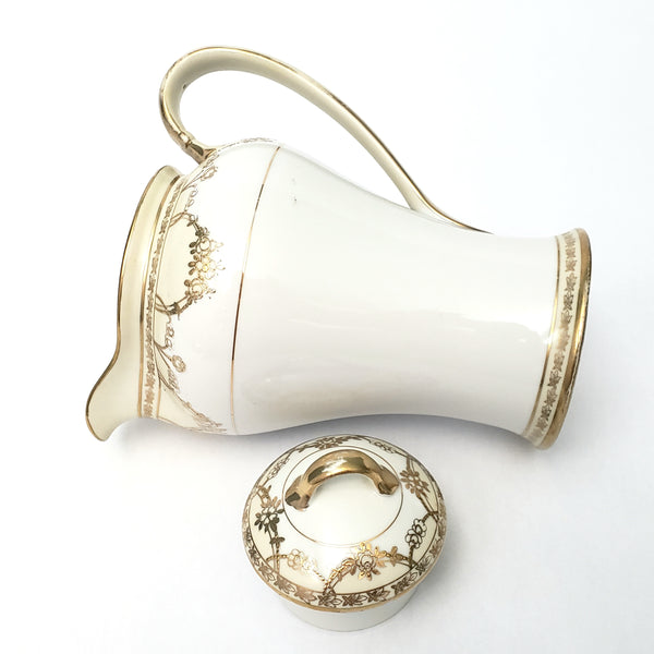 Antique Nippon Chocolate Pot Set Serving for 5 Gold Floral Swag on White