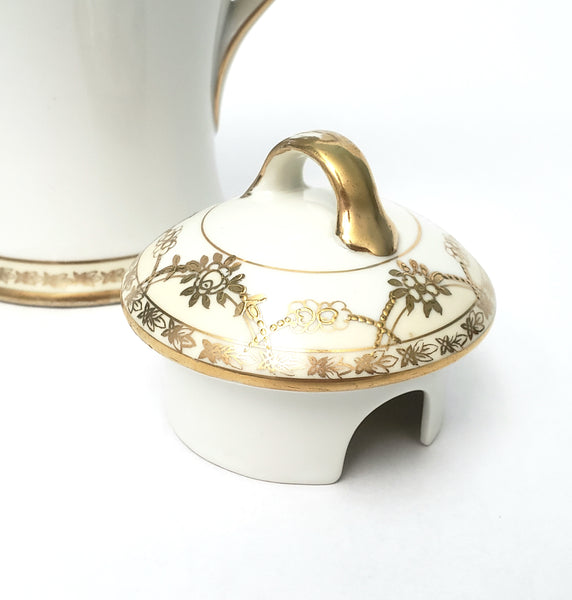 Antique Nippon Chocolate Pot Set Serving for 5 Gold Floral Swag on White