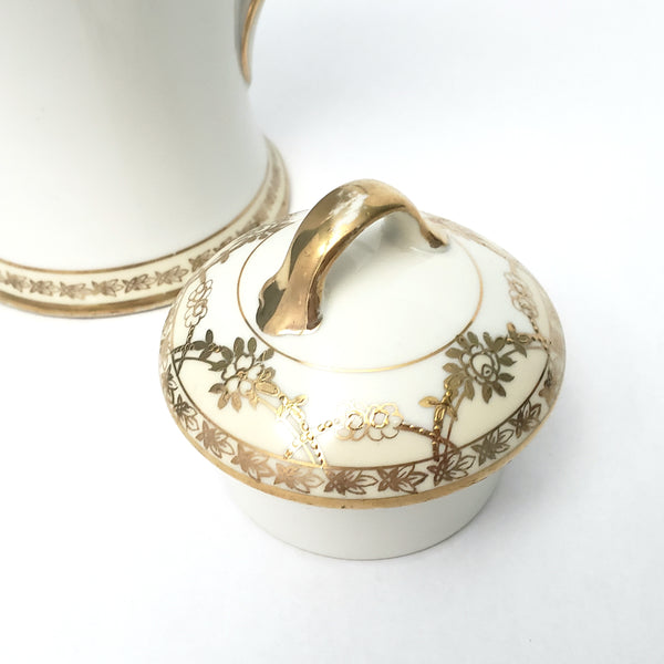 Antique Nippon Chocolate Pot Set Serving for 5 Gold Floral Swag on White