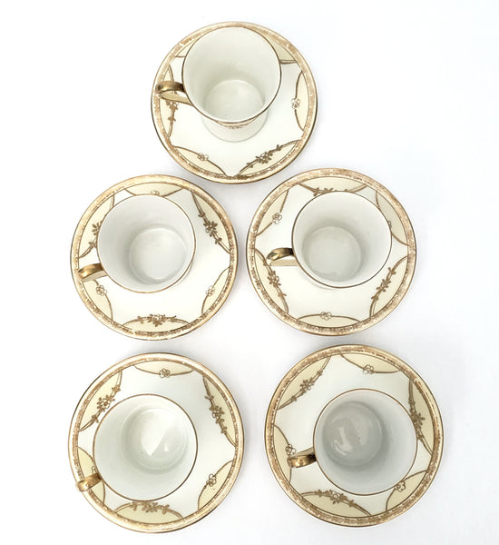 Antique Nippon Chocolate Pot Set Serving for 5 Gold Floral Swag on White