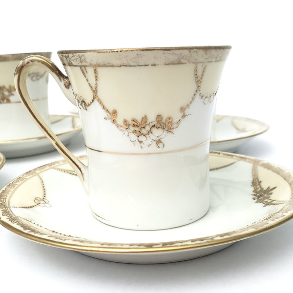 Antique Nippon Chocolate Pot Set Serving for 5 Gold Floral Swag on White