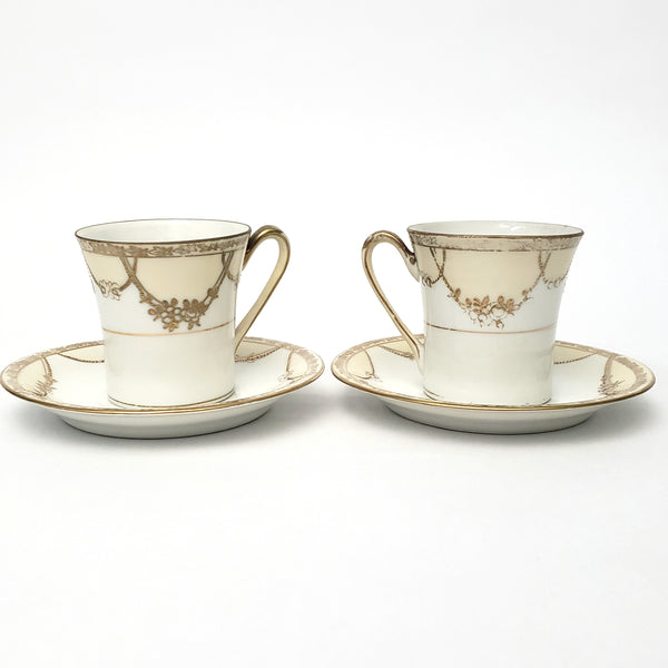 Antique Nippon Chocolate Pot Set Serving for 5 Gold Floral Swag on White