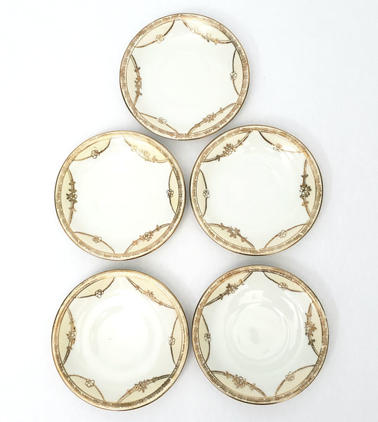 Antique Nippon Chocolate Pot Set Serving for 5 Gold Floral Swag on White