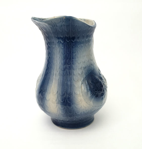 Antique Salt Glazed Blue & White Stoneware Pitcher Floral 2 Quart 9 3/4"