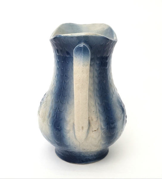 Antique Salt Glazed Blue & White Stoneware Pitcher Floral 2 Quart 9 3/4"