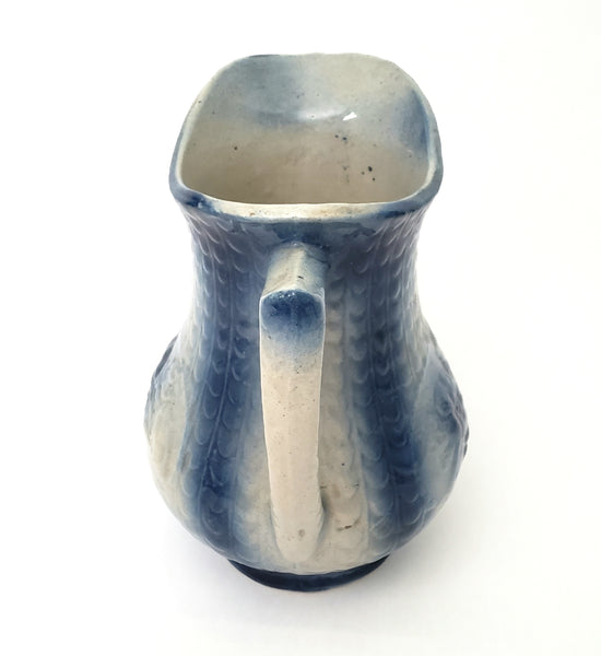 Antique Salt Glazed Blue & White Stoneware Pitcher Floral 2 Quart 9 3/4"