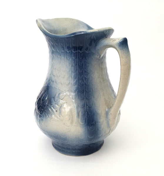 Antique Salt Glazed Blue & White Stoneware Pitcher Floral 2 Quart 9 3/4"
