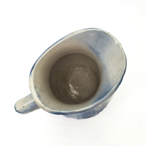 Antique Salt Glazed Blue & White Stoneware Pitcher Floral 2 Quart 9 3/4"