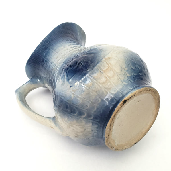 Antique Salt Glazed Blue & White Stoneware Pitcher Floral 2 Quart 9 3/4"