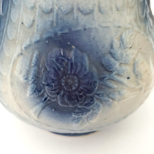 Antique Salt Glazed Blue & White Stoneware Pitcher Floral 2 Quart 9 3/4"