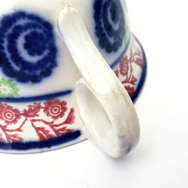 Antique Stick Spatter Mush Cup and Bowl Bulls-Eye Blue Red Green