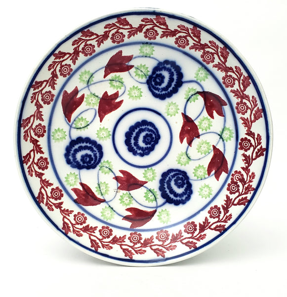 Antique Stick Spatter Mush Cup and Bowl Bulls-Eye Blue Red Green
