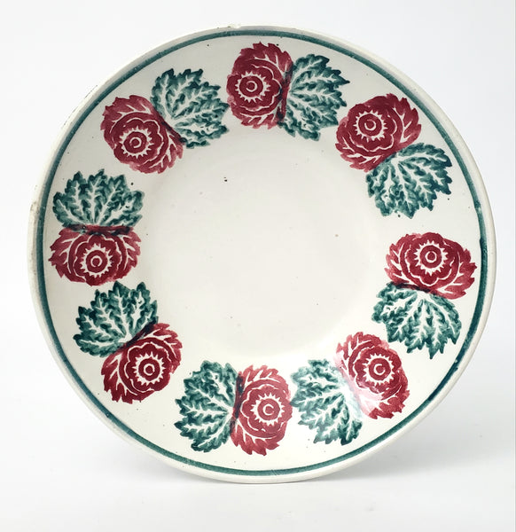 Antique Stick Spatter Handless Cup and Saucer Red & Green