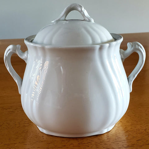 Antique White Ironstone Sugar Bowl with Lid by Johnson Brothers