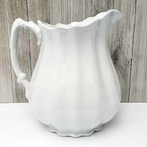 Antique White Ironstone Pitcher Ribbed 3 Quarts by Johnson Brothers England