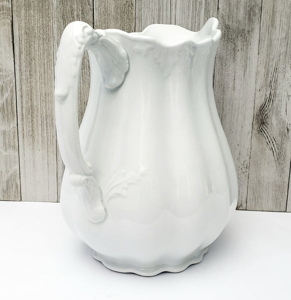 Antique White Ironstone Pitcher 9"  Ribbed 3 Quarts by Johnson Brothers England