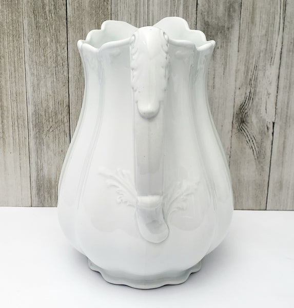 Antique White Ironstone Pitcher 9"  Ribbed 3 Quarts by Johnson Brothers England