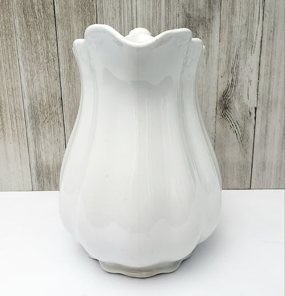 Antique White Ironstone Pitcher 9"  Ribbed 3 Quarts by Johnson Brothers England