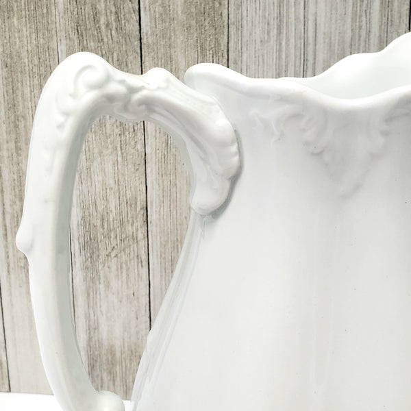 Antique White Ironstone Pitcher 9"  Ribbed 3 Quarts by Johnson Brothers England