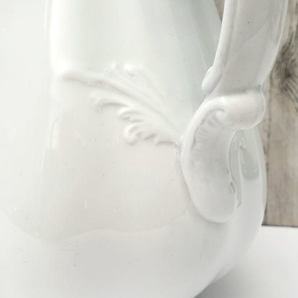 Antique White Ironstone Pitcher 9"  Ribbed 3 Quarts by Johnson Brothers England
