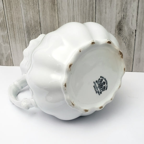 Antique White Ironstone Pitcher 9"  Ribbed 3 Quarts by Johnson Brothers England