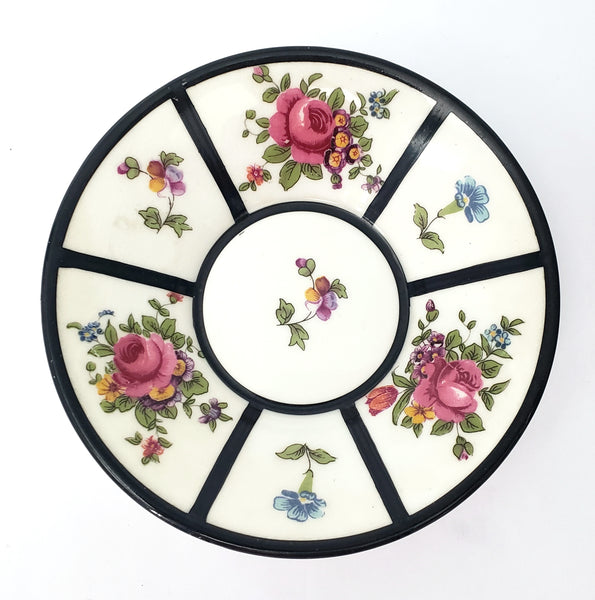 English Demitasse Cup & Saucer Crown Staffordshire Roses & Floral Black Trim