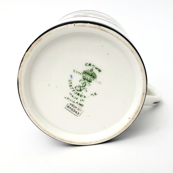 English Demitasse Cup & Saucer Crown Staffordshire Roses & Floral Black Trim
