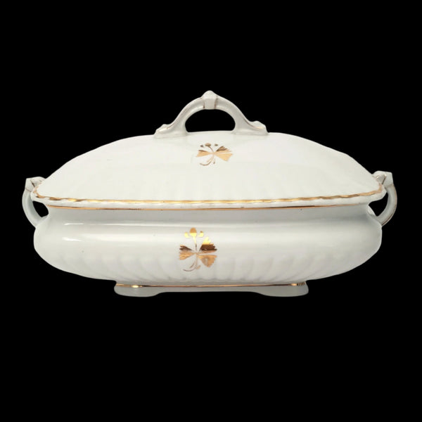 Antique White Ironstone Tea Leaf Vegetable Tureen & Lid Bishop & Stonier England